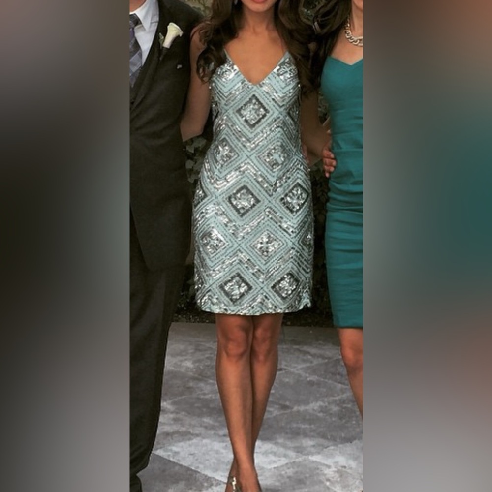 Aidan Mattox Mint Green Sequin Midi Dress